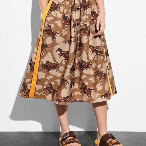 Coach Women’s Horse Print‎ Pleated Midi Skirt With Side Panel Wool Blend Size 6 - Picture 1 of 7